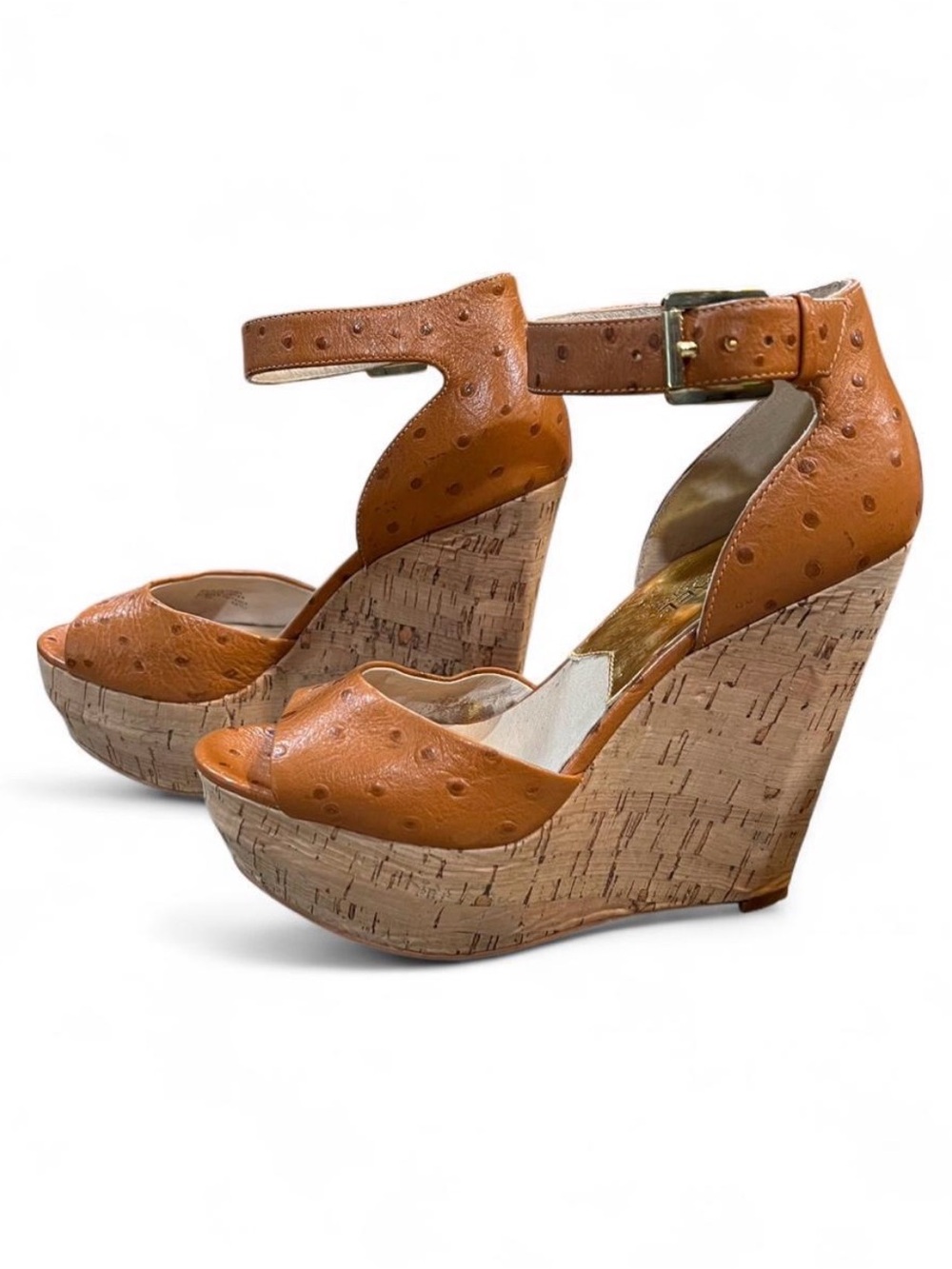 Michael Kors Cognac Leather Platform Sandals with Ankle Strap - Picture 3 of 7